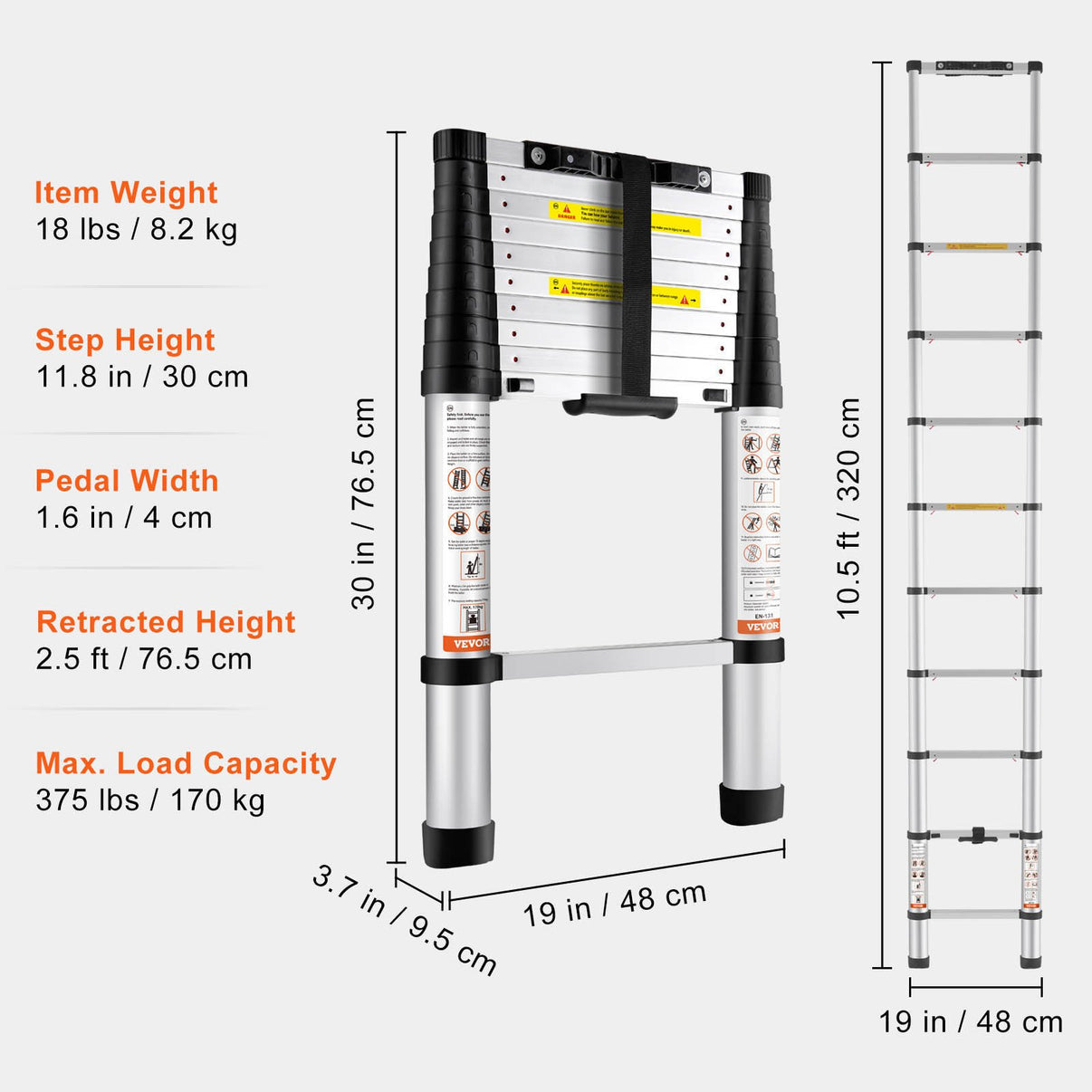 Telescopic Ladder - Max (5.6 meters) & 181 kg.