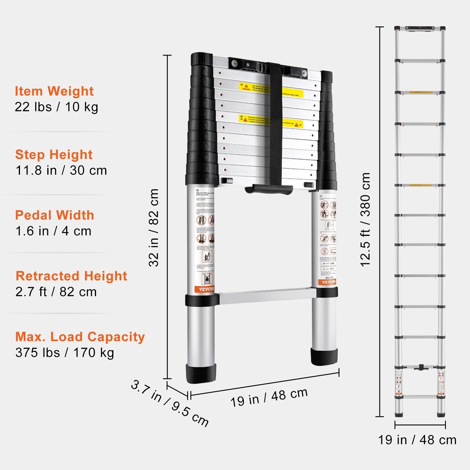 Telescopic Ladder - Max (5.6 meters) & 181 kg.