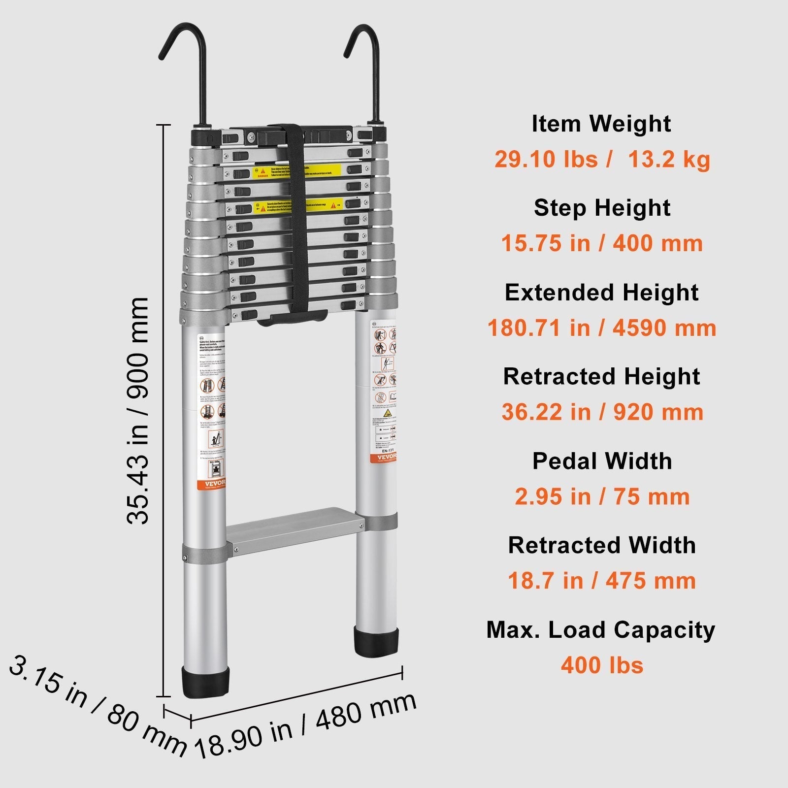 Telescopic Ladder - Max (5.6 meters) & 181 kg.