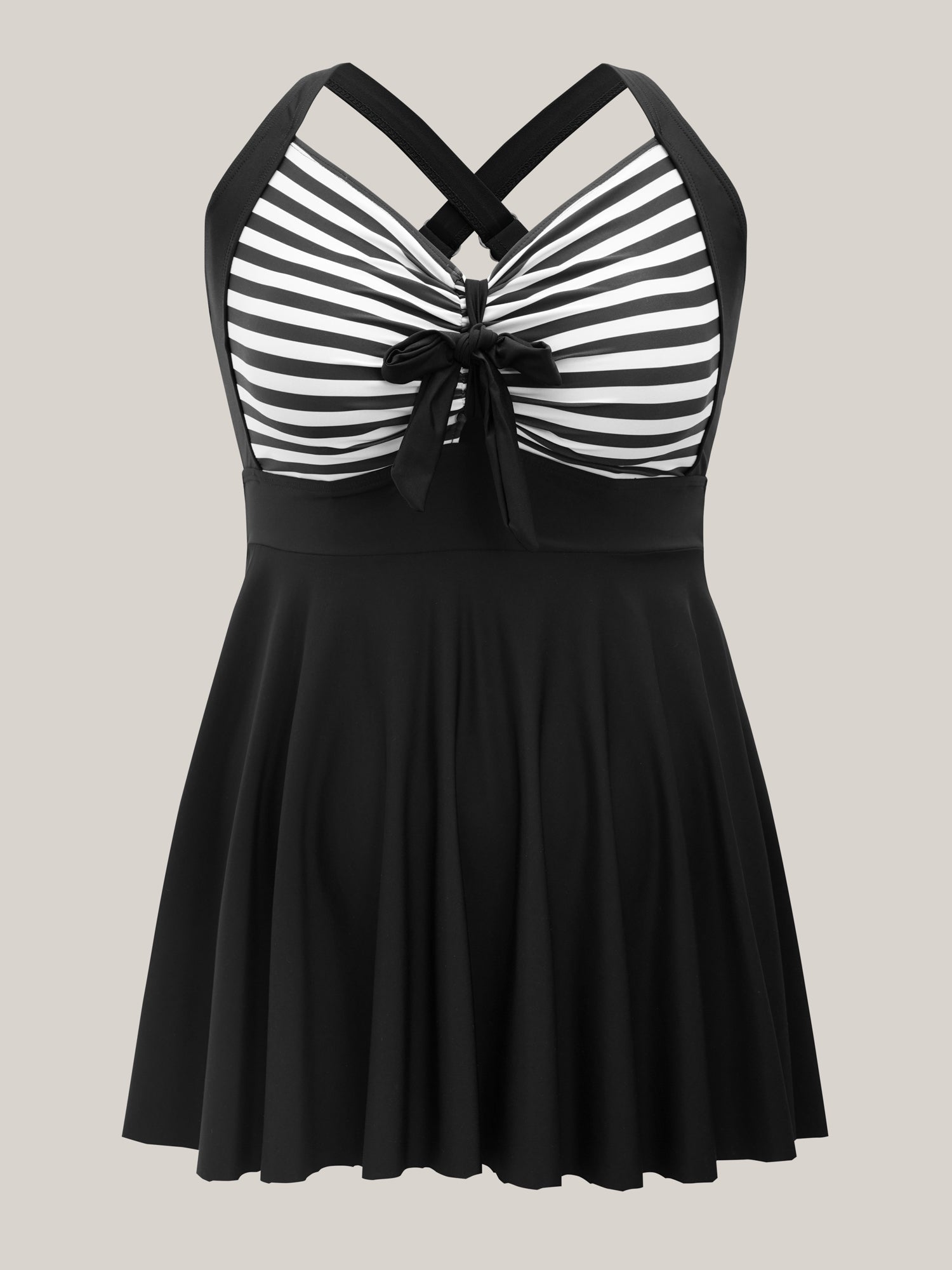 🌊 Stripes Patchwork Tie Knot Swim Dress – Chic & Flattering! 👗✨