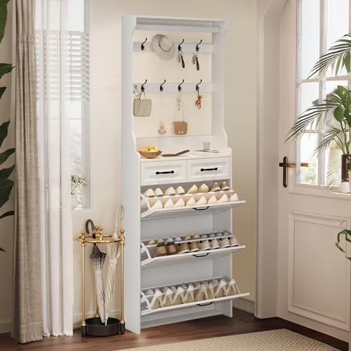 ✨ Olela Slim Shoe Cabinet – Stylish Entryway Organizer with Hooks & Shelves! 👞🚪