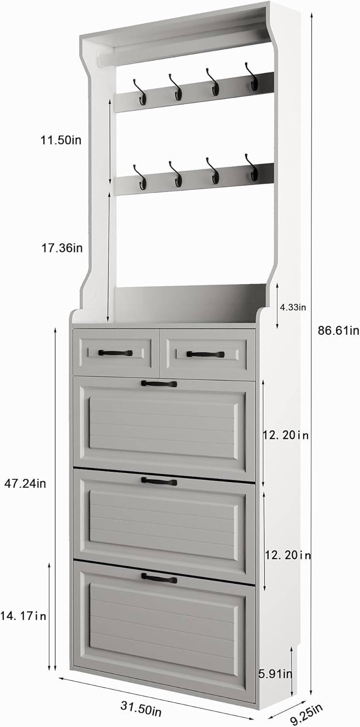 FM✨ Olela Slim Shoe Cabinet – Stylish Entryway Organizer with Hooks & Shelves! 👞🚪