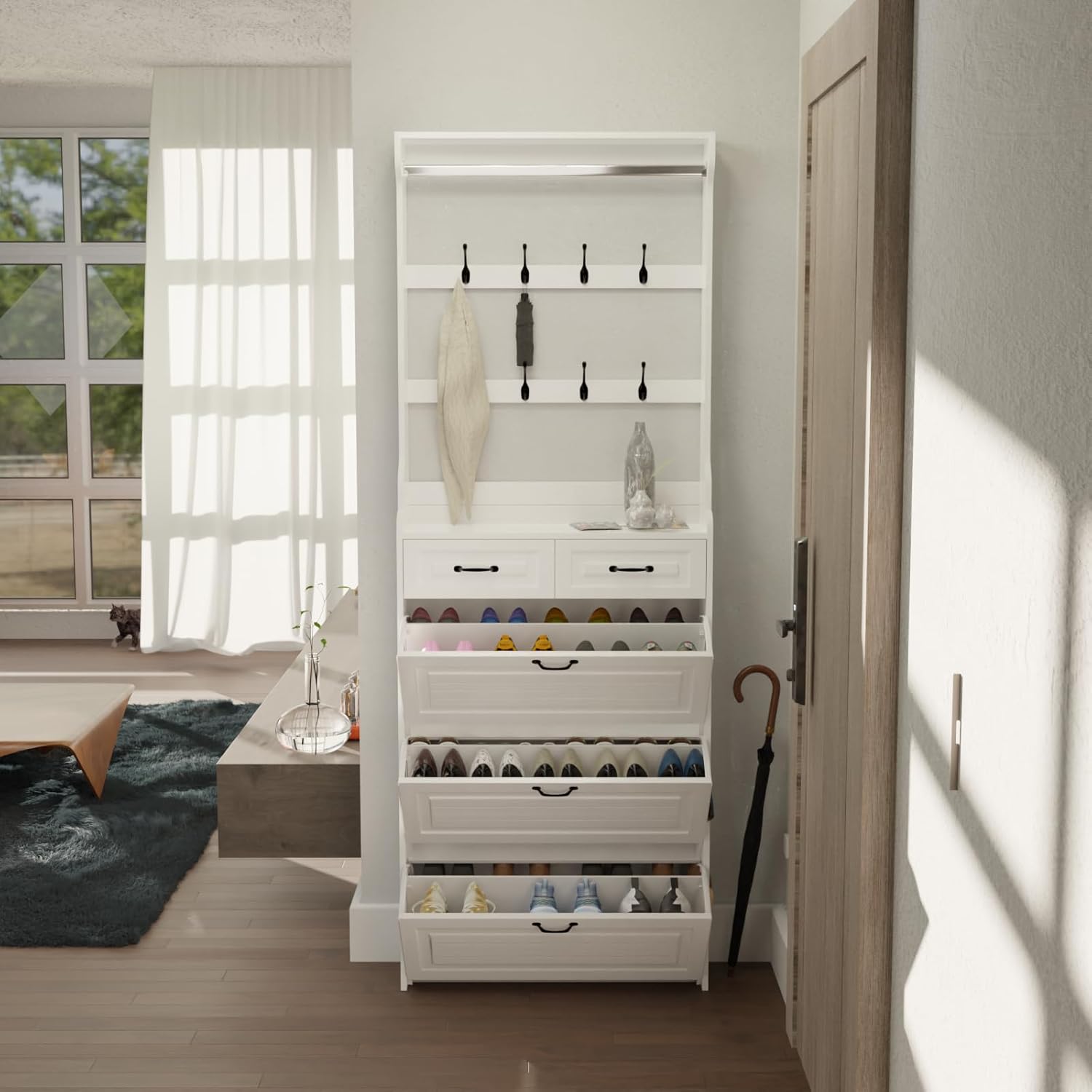 ✨ Olela Slim Shoe Cabinet – Stylish Entryway Organizer with Hooks & Shelves! 👞🚪