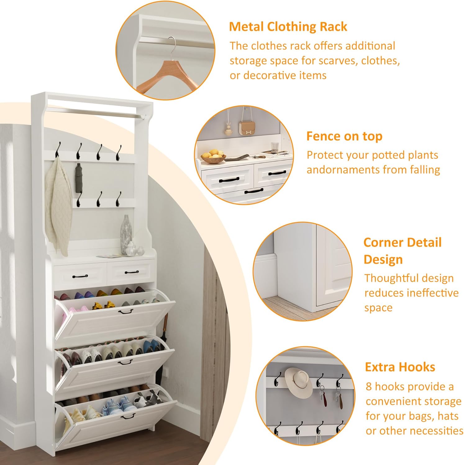 ✨ Olela Slim Shoe Cabinet – Stylish Entryway Organizer with Hooks & Shelves! 👞🚪