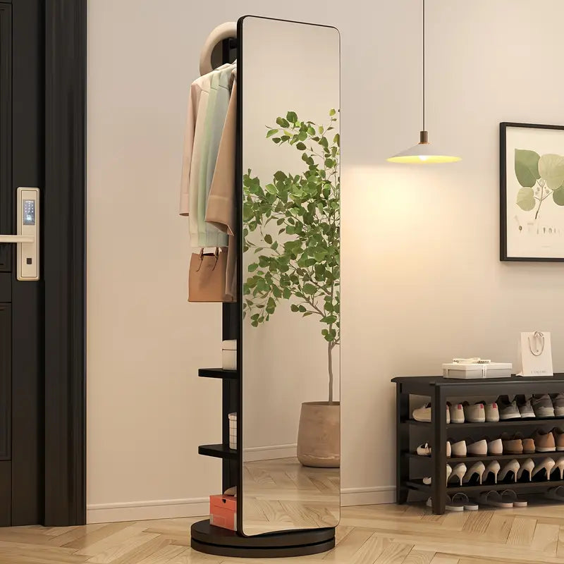 WB✨ Solid Wood Floor Mirror – Rotating with Coat Rack! 🪞