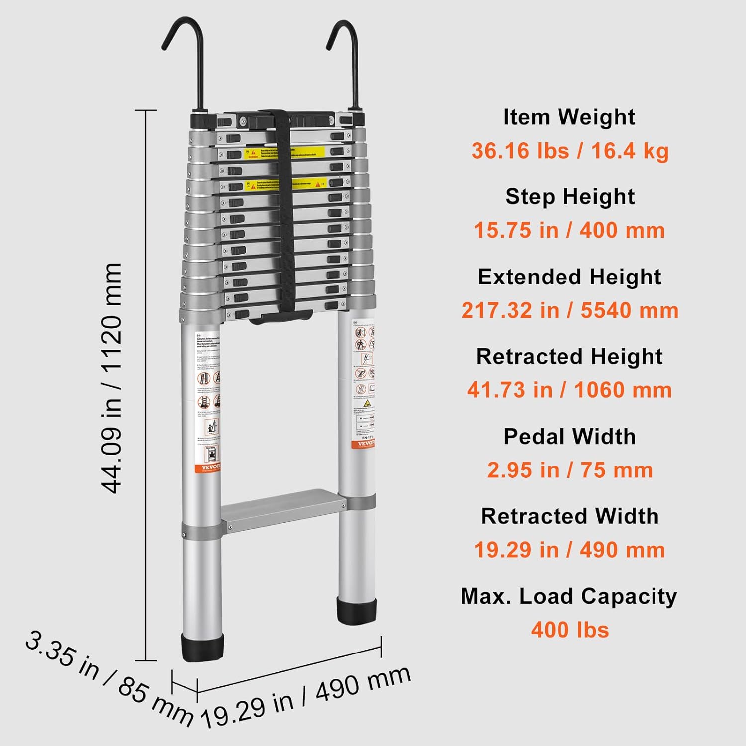 Telescopic Ladder - Max (5.6 meters) & 181 kg.