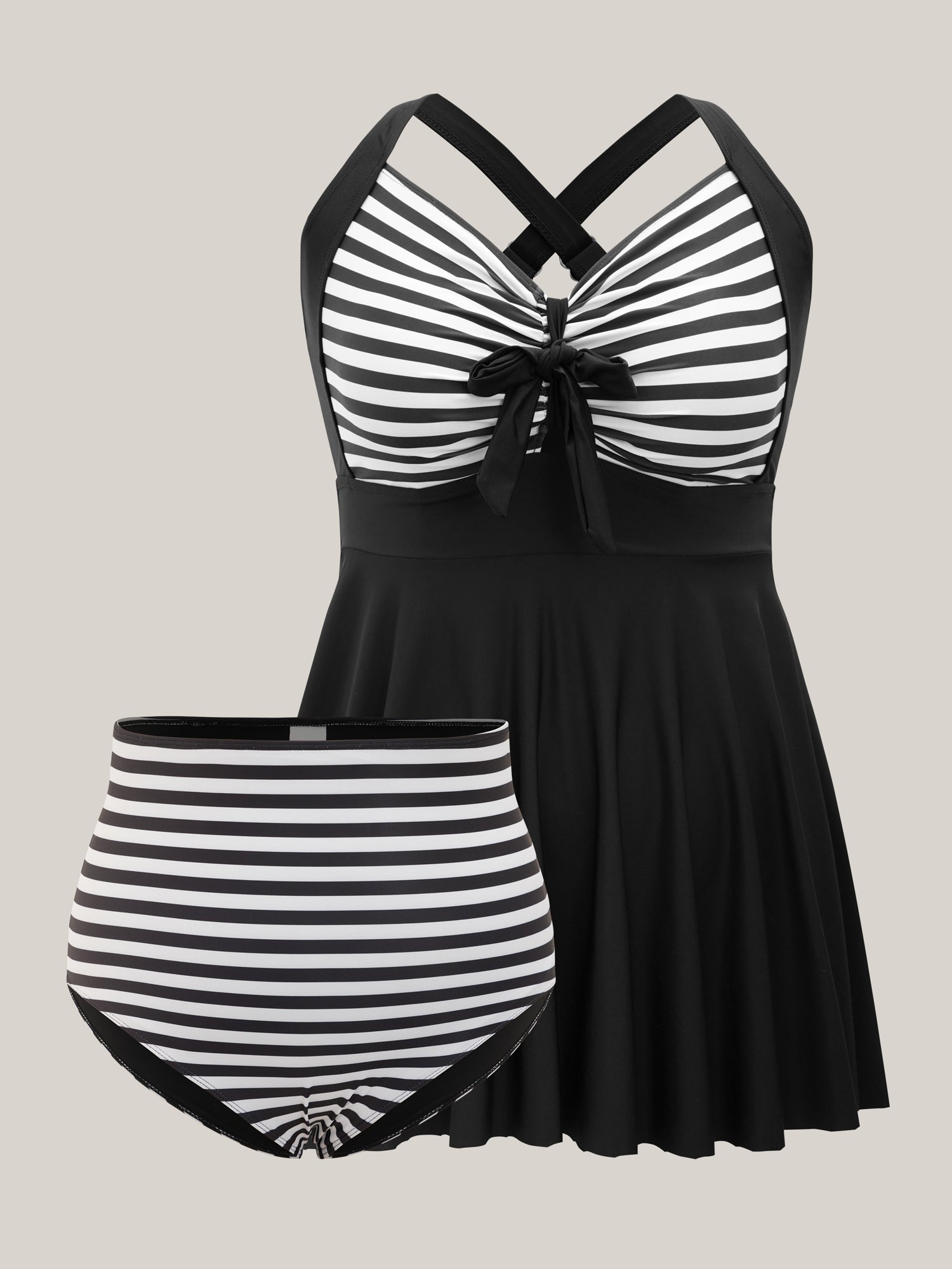 🌊 Stripes Patchwork Tie Knot Swim Dress – Chic & Flattering! 👗✨