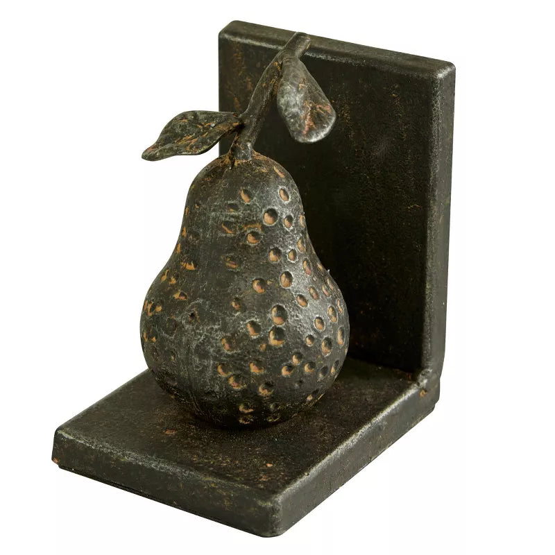 Set of 2 Metal Bookends in Pear and Apple Shape 5" x 4.5" Gray