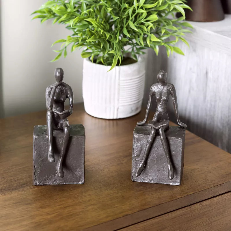 Danya B Cast Iron Bookend Set - Man and Woman Reading on a Block