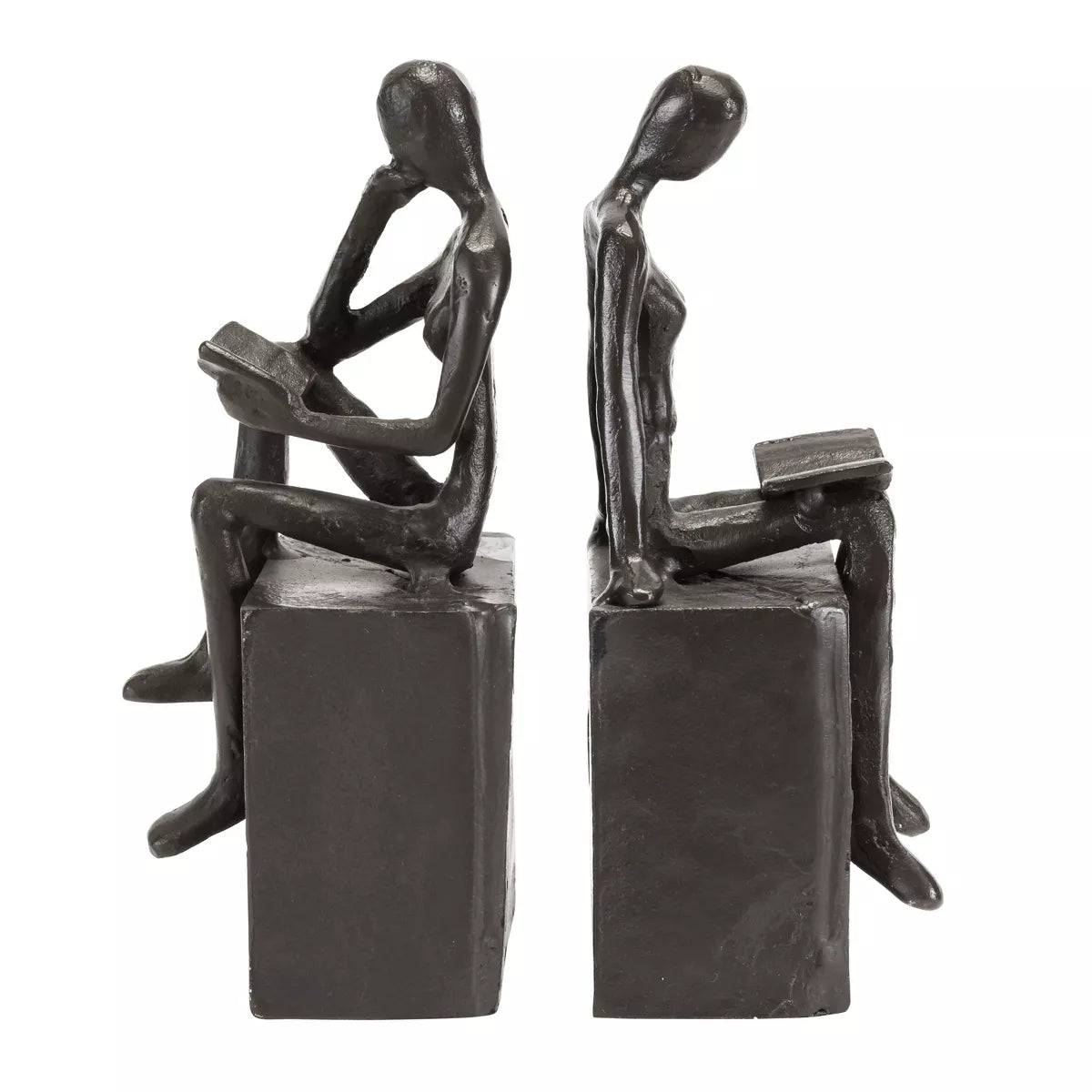 Danya B Cast Iron Bookend Set - Man and Woman Reading on a Block