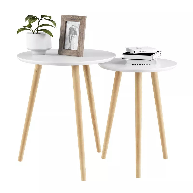 White Nesting Tables with Circular Tops