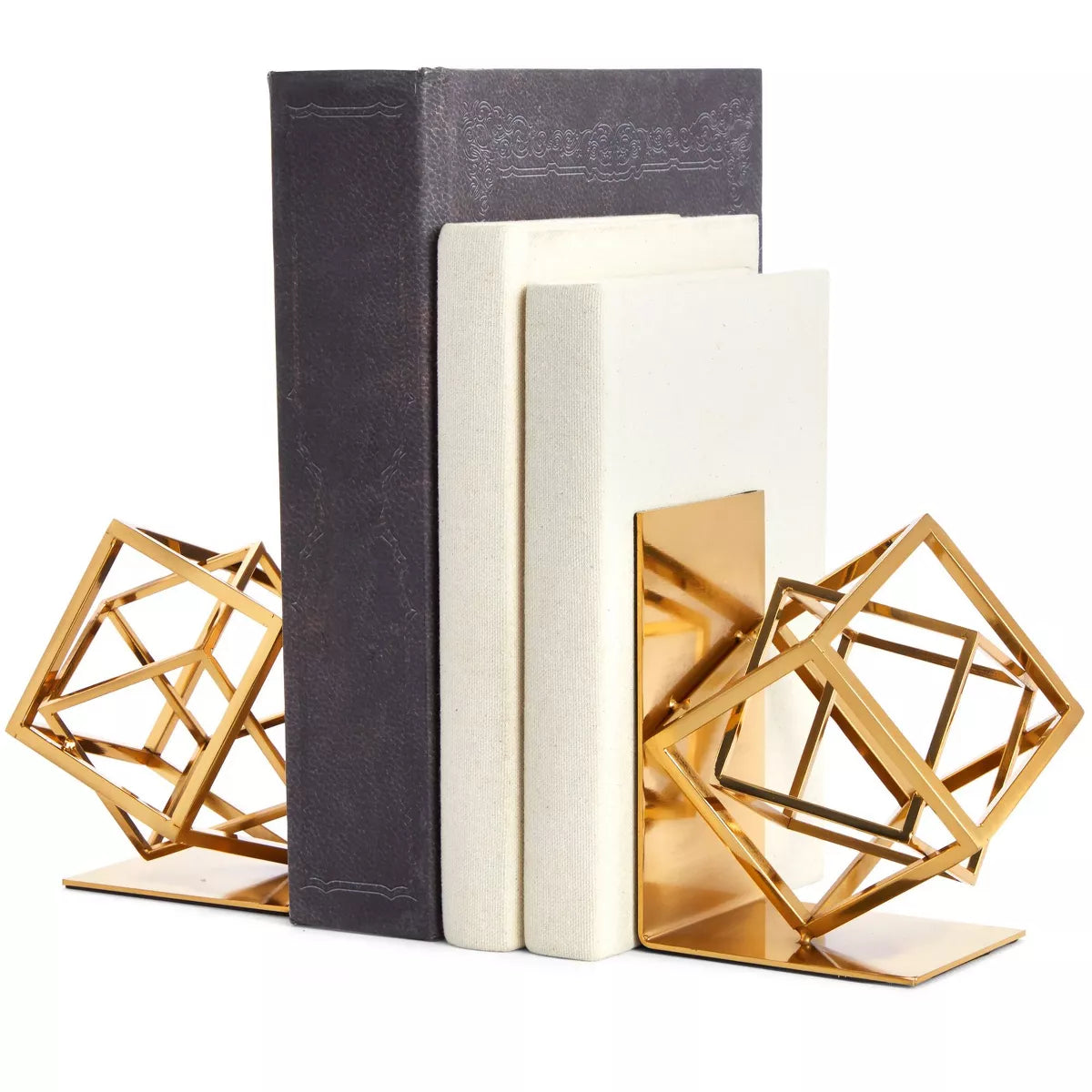 Juvale Decorative Gold Bookends with Square Geometric Metal Design