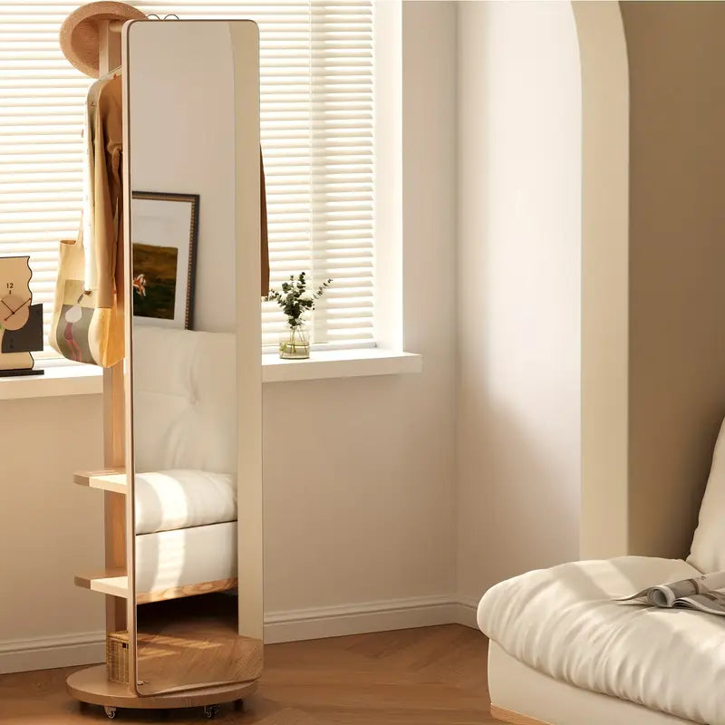 AP✨ Solid Wood Floor Mirror – Rotating with Coat Rack! 🪞